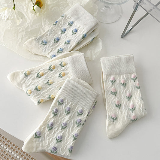 Rufia - 4 Pairs Tulip Pattern Socks