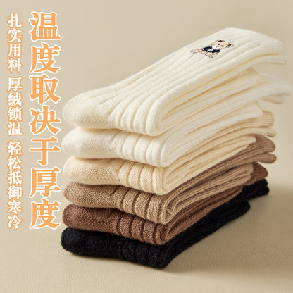 羊毛袜双针加厚保暖袜子女秋冬季撞色中筒堆堆袜地板袜百搭