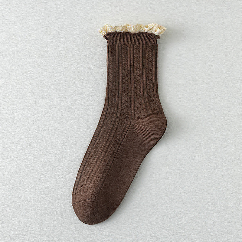 Rufia - Lace Trim Soft Knit Crew Socks