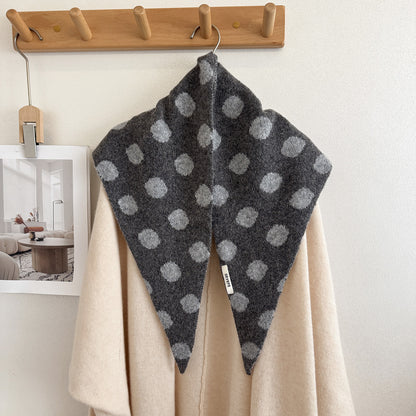 Product image for Scarvii - Fuzzy Polka Dot Triangle Scarf (Dark Gray)