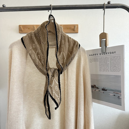 Product image for Scarvii - Scalloped-Trim Tapered Skinny Scarf (Khaki)