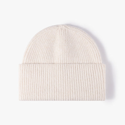 Ivory fuzzy ribbed wide cuff knit beanie product view
