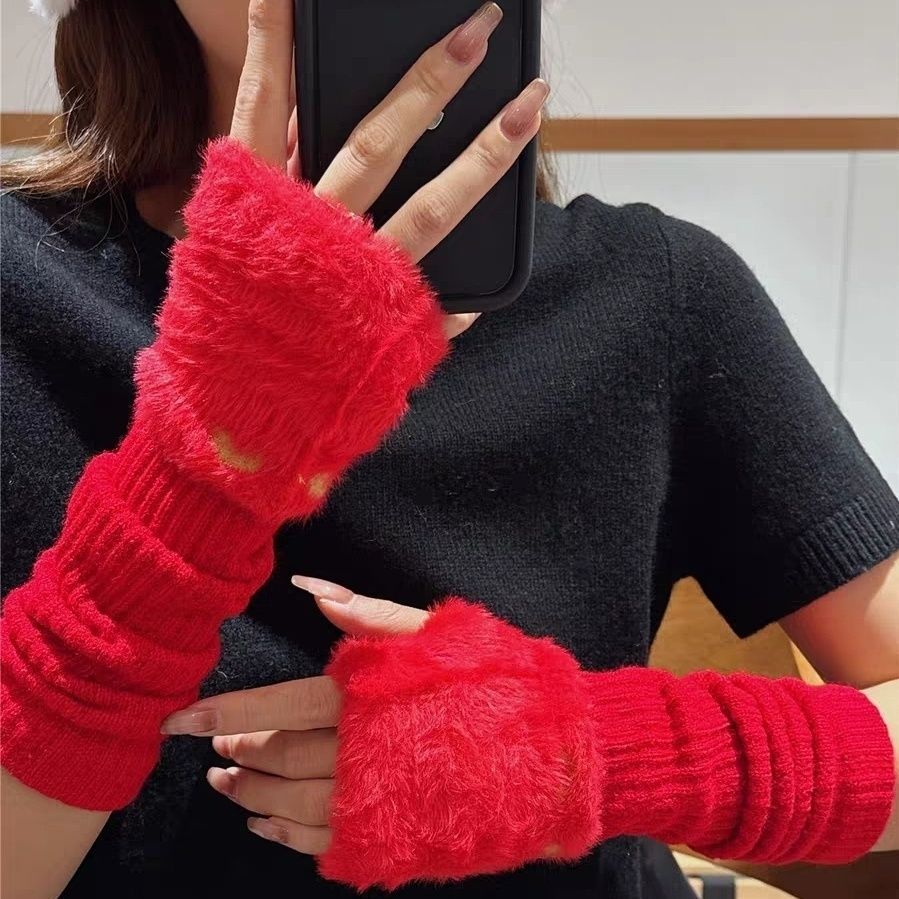 半指手套女冬季露指可爱护胳膊袖子手臂套针织堆堆袖长款袖套保暖