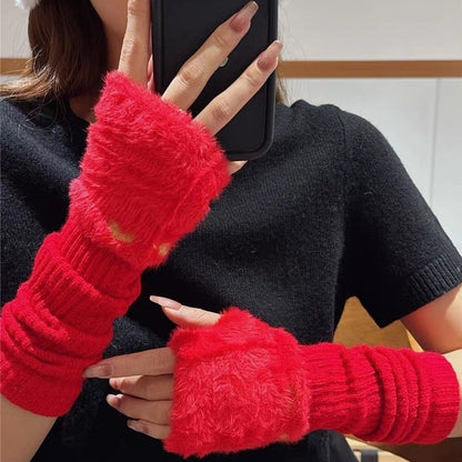 半指手套女冬季露指可爱护胳膊袖子手臂套针织堆堆袖长款袖套保暖
