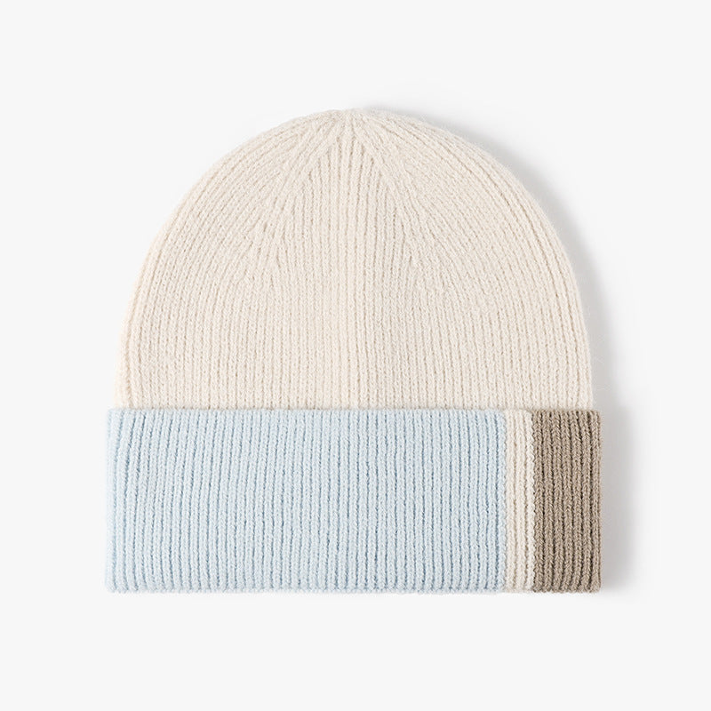Beige colorblock single-layer knit beanie product view