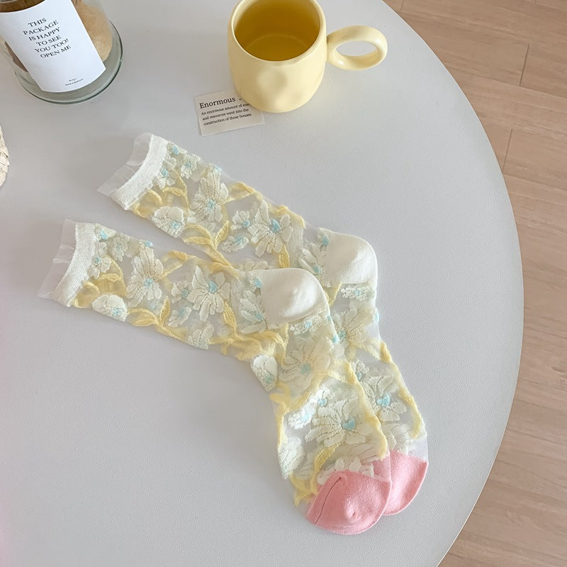 Rufia - Sweet Floral Patterned Sheer Socks