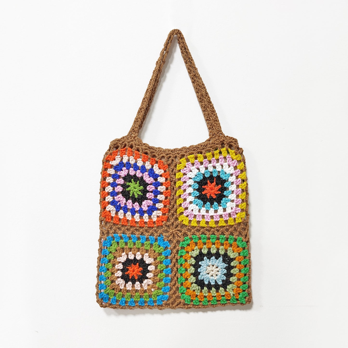 Bohemian Hand-Crocheted Color Block Tote Bag