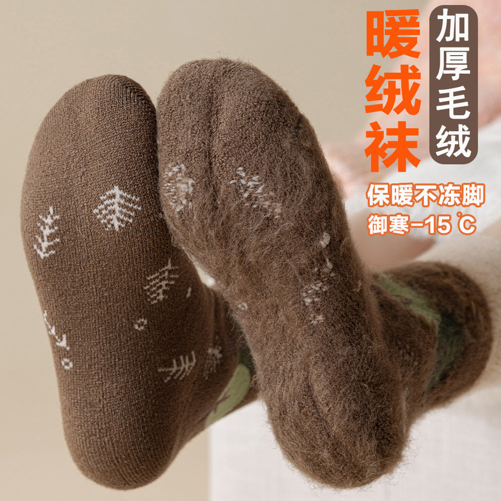 拉绒袜子女秋冬巨厚保暖零下御寒袜子翻口地板袜拉绒冬天女袜