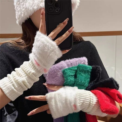 半指手套女冬季露指可爱护胳膊袖子手臂套针织堆堆袖长款袖套保暖