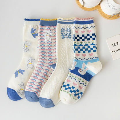 Rufia - Cute Bunny Socks in Light Blue and White