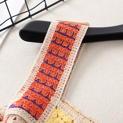 Crosa Bohemian mesh crochet tank top displayed on hanger