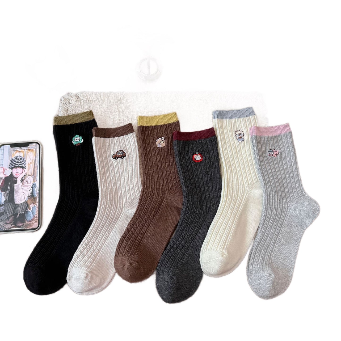 Rufia - Patterned Ribbed Crew Socks