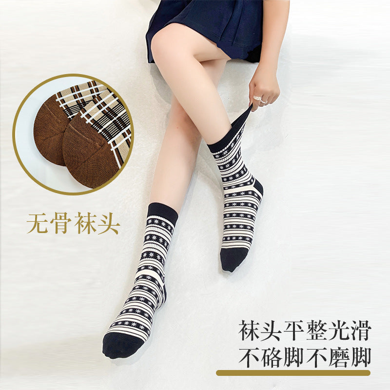 袜子女款夏薄日系复古条纹潮袜高棉无骨ins潮中筒袜中筒袜女夏