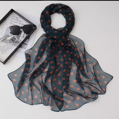 Product image for Scarvii - Polka Dot Sheer Stitched Edge Long Scarf (Navy Orange)
