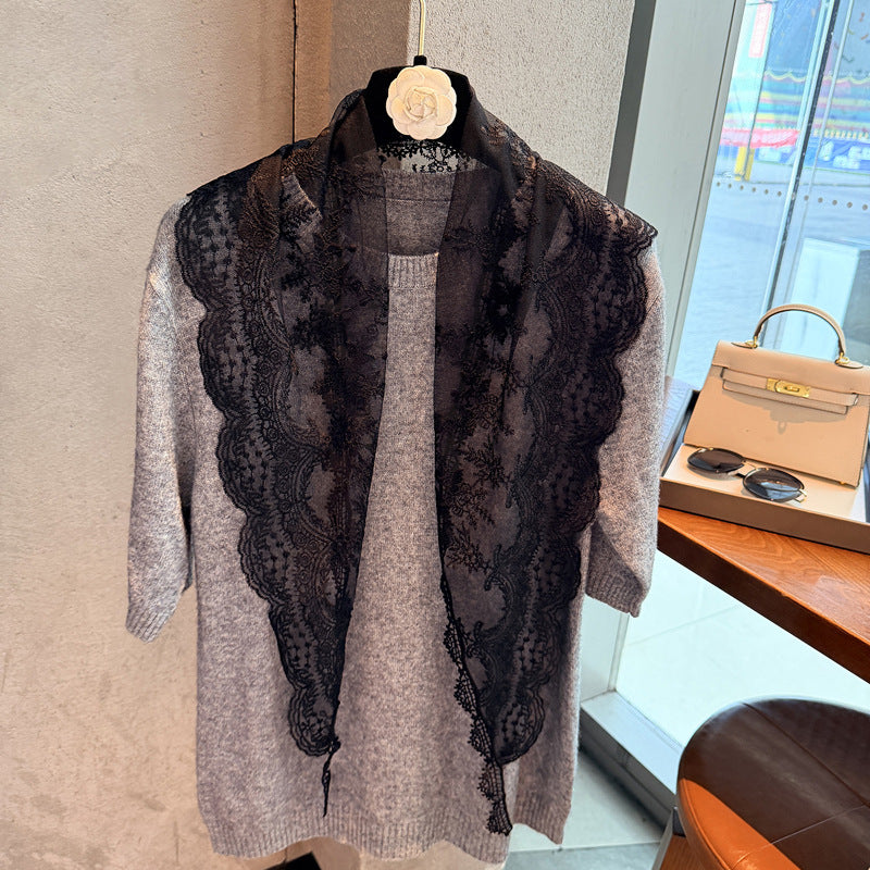 Scarvii - Floral Sheer Lace Triangle Scarf