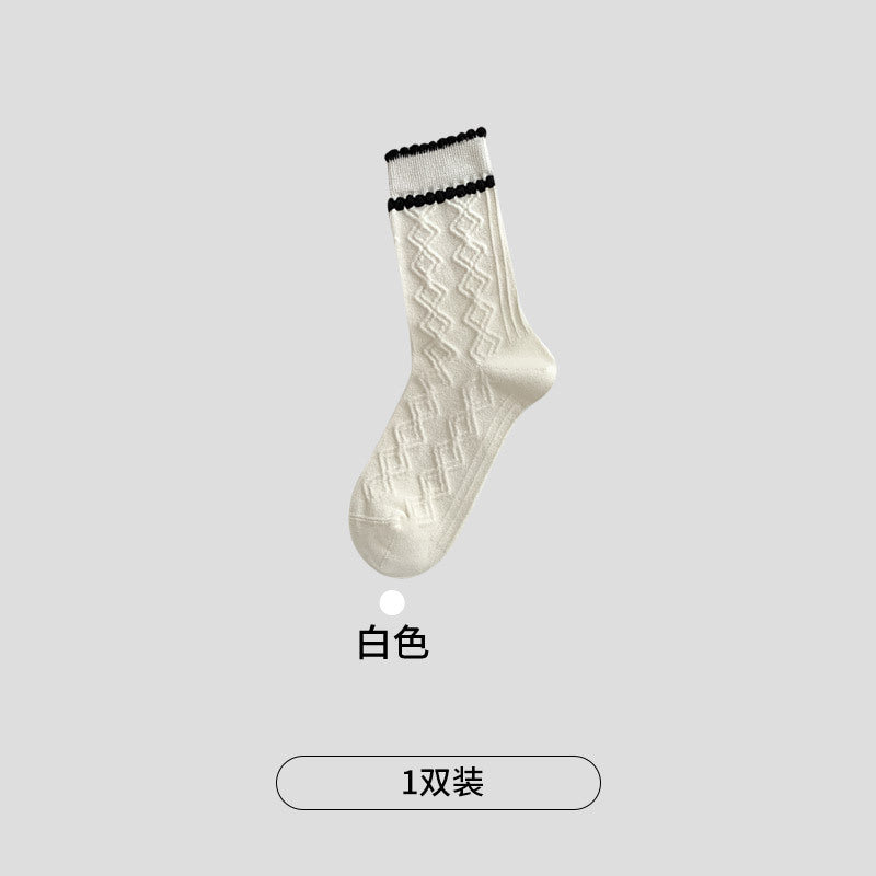CHEEMY FREE秋冬新韩系公主风立体花边中筒袜子女布标简约堆堆袜