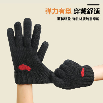 冬季女士提花针织手套触屏保暖防寒双层圣诞风成人韩版韩式可防滑