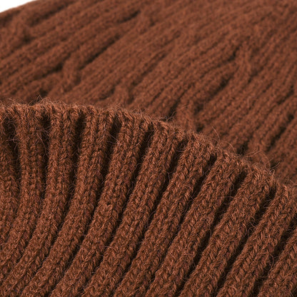 Navy fleece-lined cable-knit cuffed beanie product view