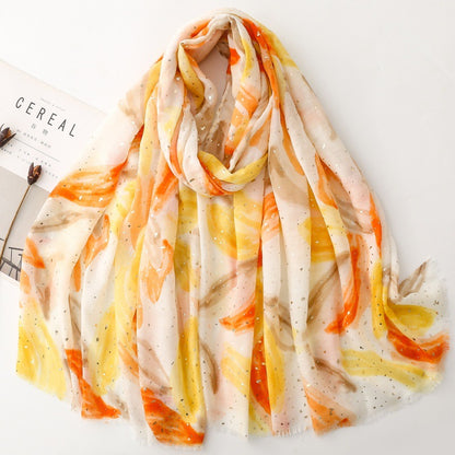 Yellow abstract leaf foil wrap scarf product view