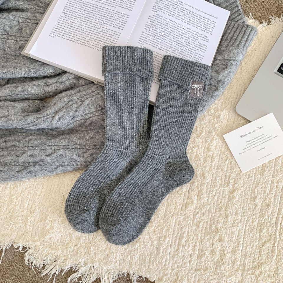 Rufia - Minimal Bow & Stripe Soft Crew Socks
