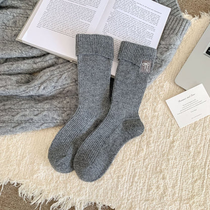 Rufia - Minimal Bow & Stripe Soft Crew Socks
