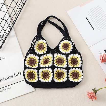 Cosbai Bohemian Sunflower Crochet Bag side profile emphasizing crochet texture