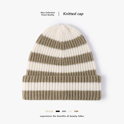 White wide-stripe cuffed knit beanie product view