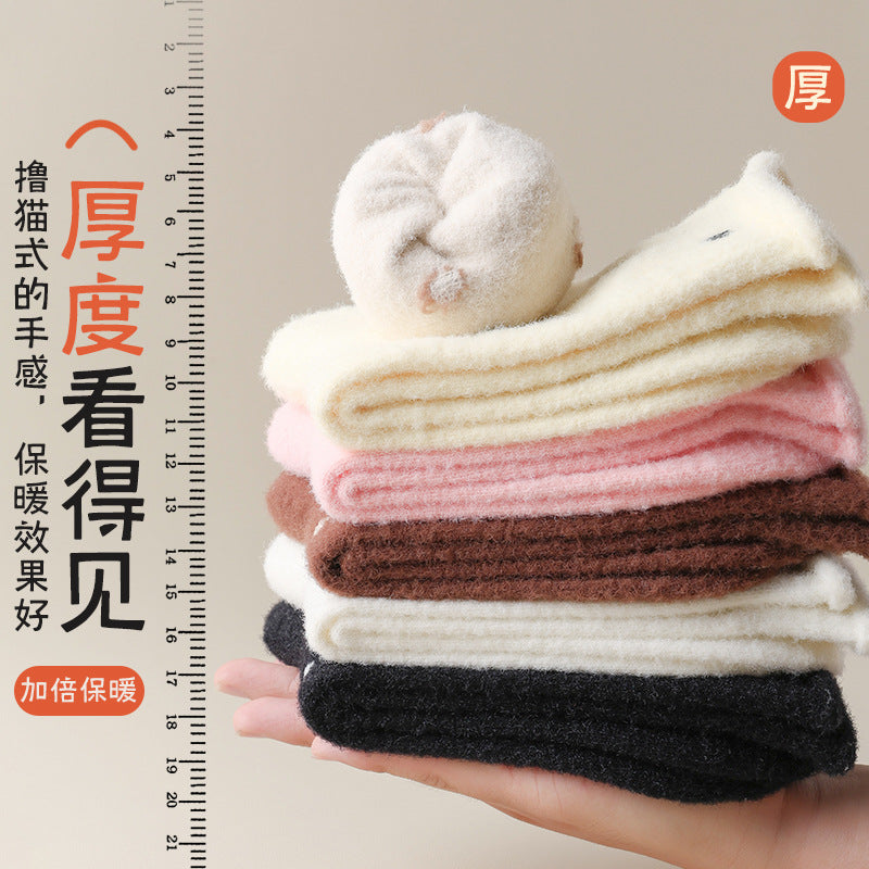 阿程家批发袜子女款秋冬加绒加厚保暖绒月子袜睡眠波点卷边堆堆袜