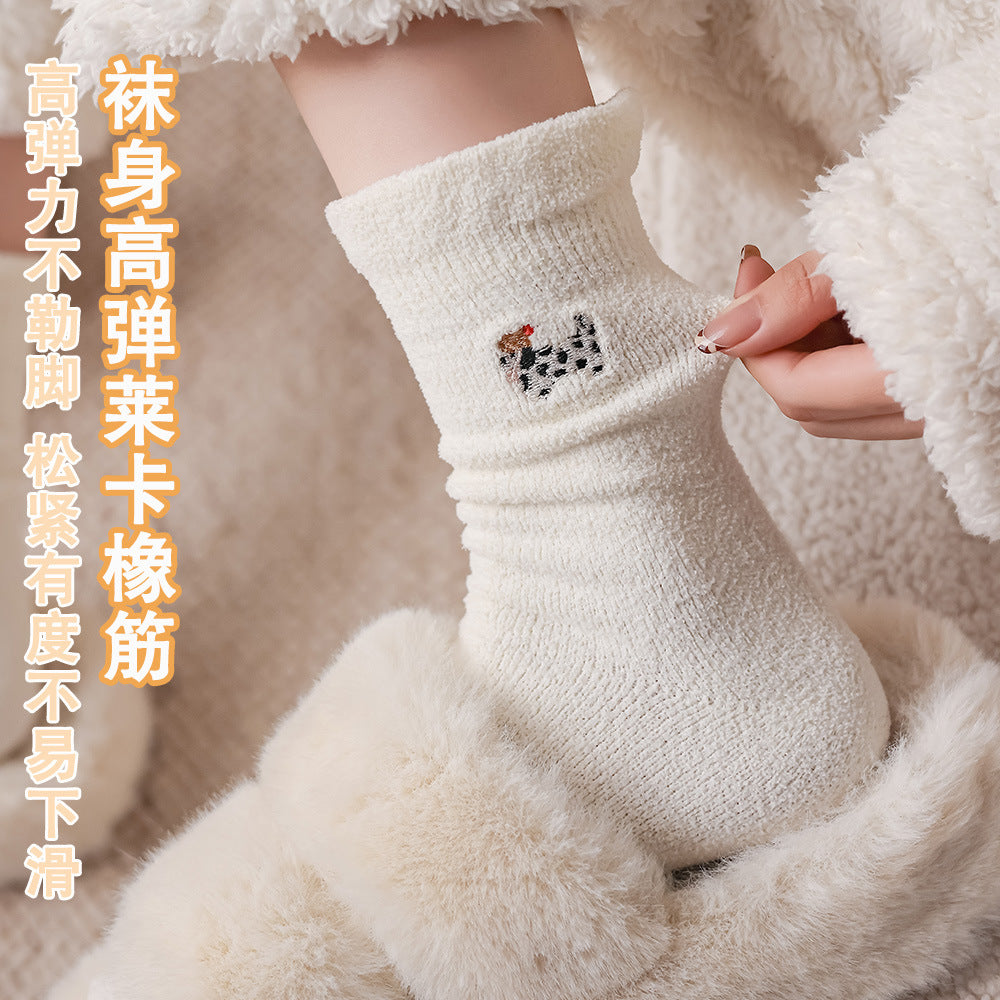 软糯细腻牛奶绒袜子女秋冬加厚保暖刺绣花边堆堆袜可爱中筒堆堆袜