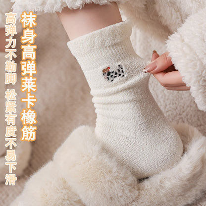软糯细腻牛奶绒袜子女秋冬加厚保暖刺绣花边堆堆袜可爱中筒堆堆袜