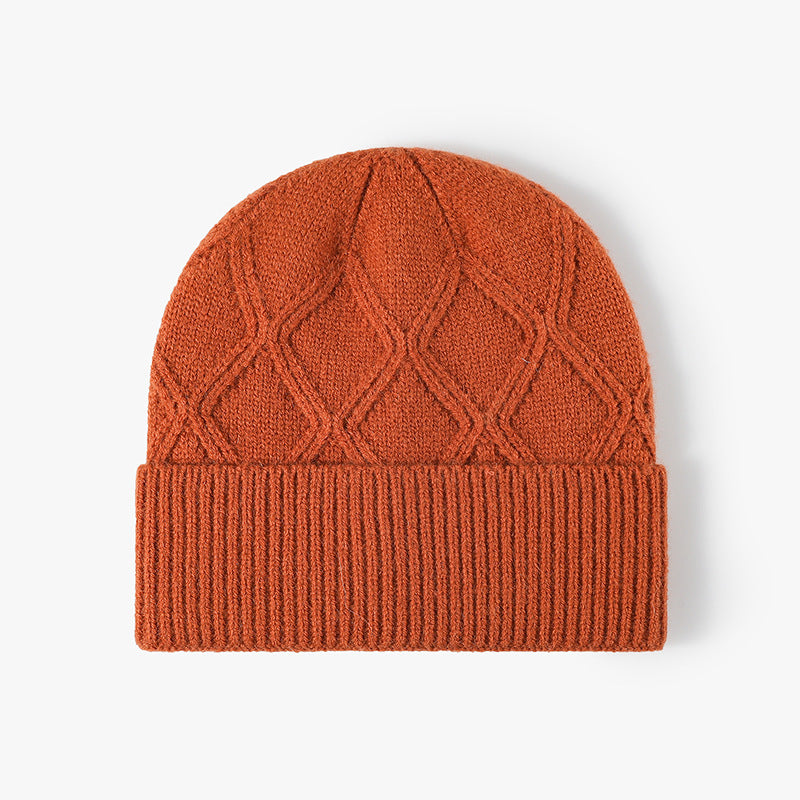 Orange Red cable diamond faux rabbit knit beanie product view