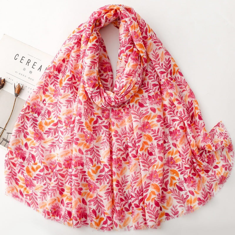Red watercolor leaf foil wrap scarf product view