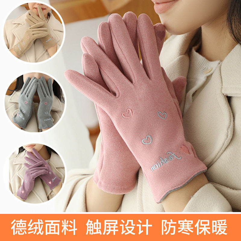 Gloving - Embroidered Heart Extended-Cuff Gloves