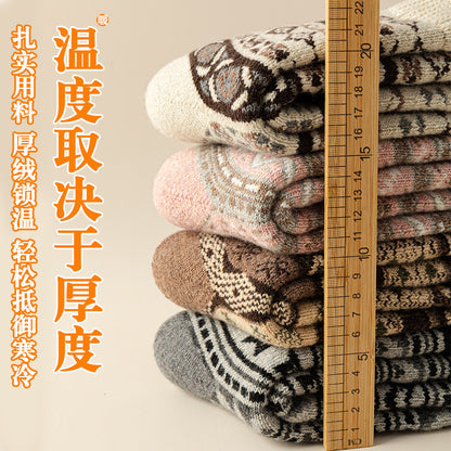 拉绒袜子女秋冬零下巨厚保暖袜子复古风加绒加厚堆堆地板袜睡眠袜