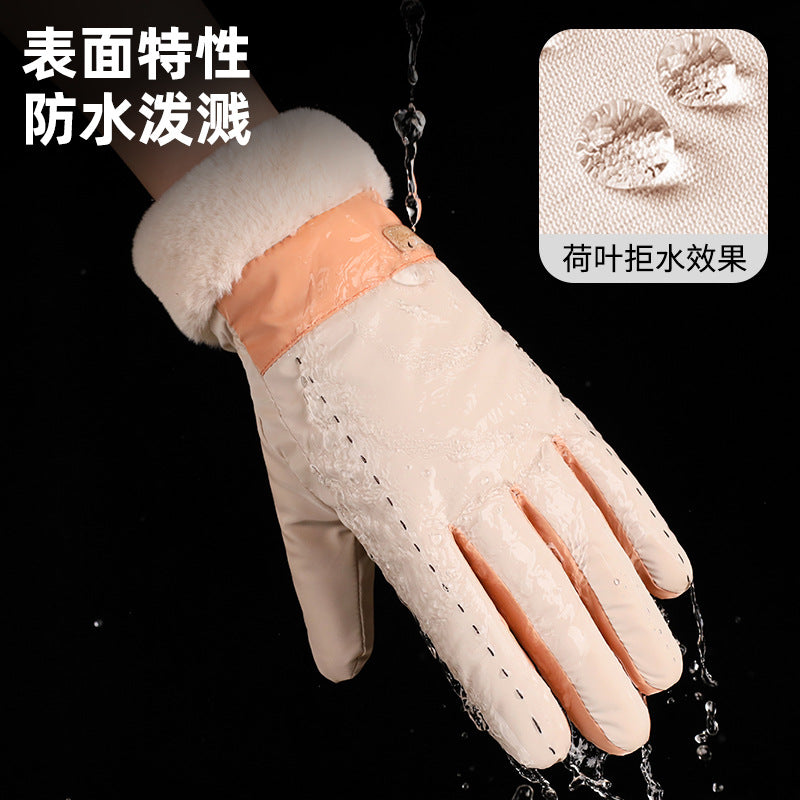 保暖手套加绒女士防水防寒骑行开车可爱学生加厚可触屏拼接BN-506