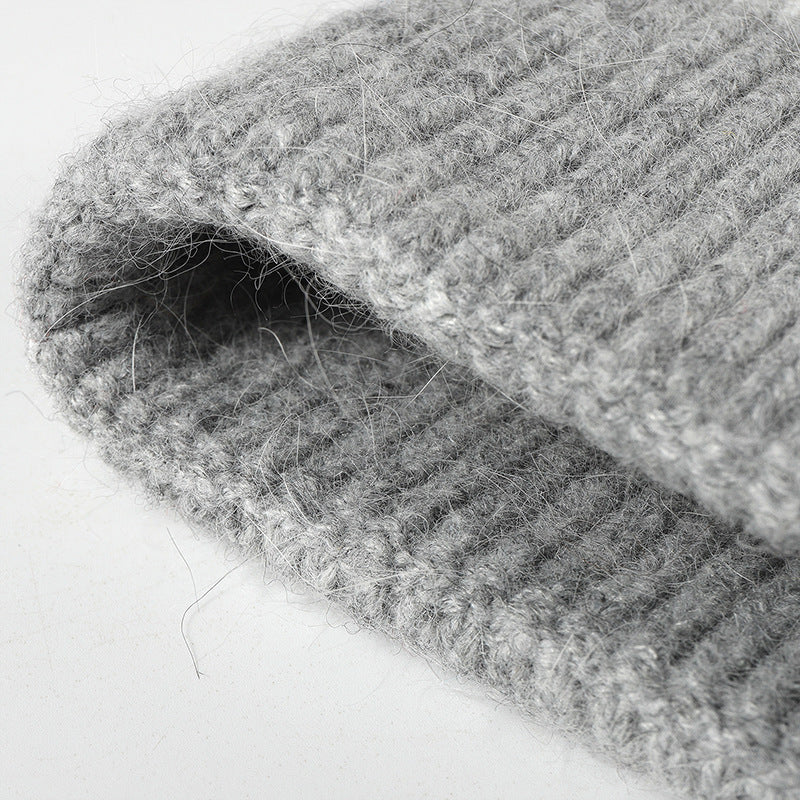 Navy contrast-stitch cuffed knit beanie product view