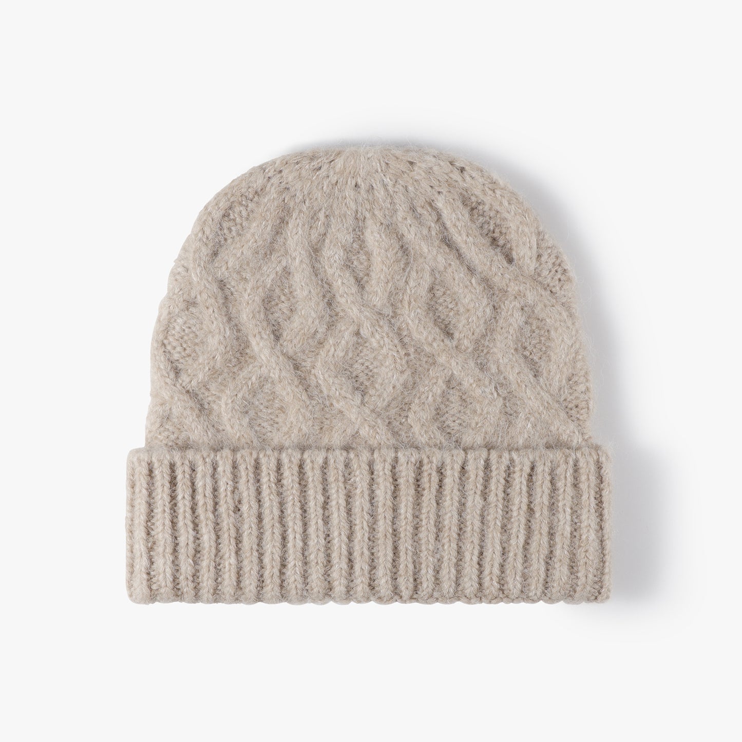 Khaki cable-knit cuffed beanie product view