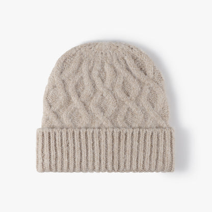 Khaki cable-knit cuffed beanie product view