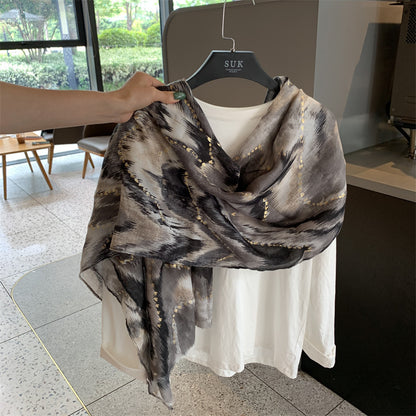 Product image for Scarvii - Abstract Wavy Gold-Accent Fringed Scarf (Black)