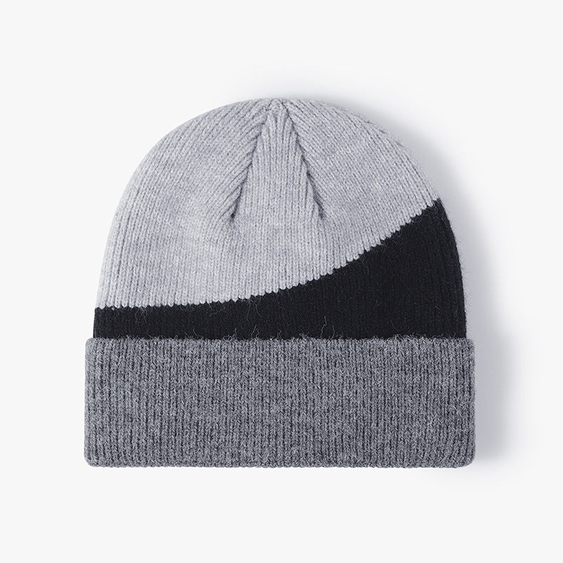 Light Gray colorblock faux fur-lined cuffed knit beanie product view