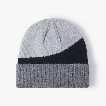 Light Gray colorblock faux fur-lined cuffed knit beanie product view