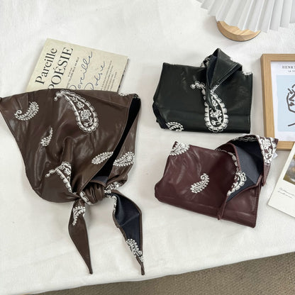 2026新款勃艮第红漆皮刺绣领巾高级感装饰领巾小众披肩腰果三角巾