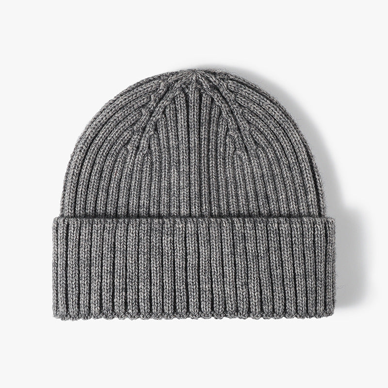 Gray solid ribbed cuffed knit beanie product view