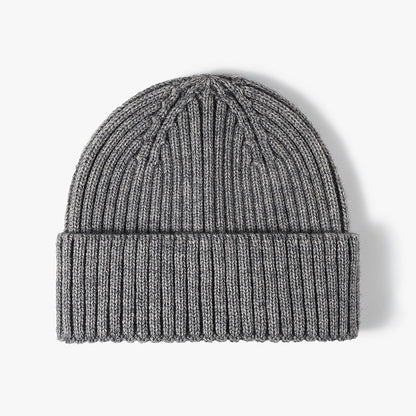 Gray solid ribbed cuffed knit beanie product view