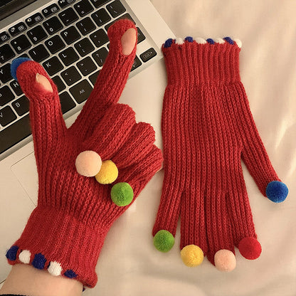 Gloving - Multicolor Pom-Pom Ribbed Gloves