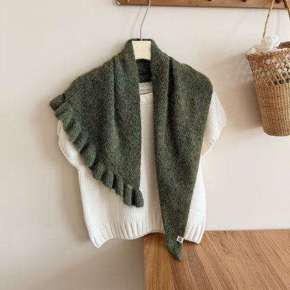 Product image for Scarvii - Fuzzy Knit Fringe Triangle Scarf (Army Green)