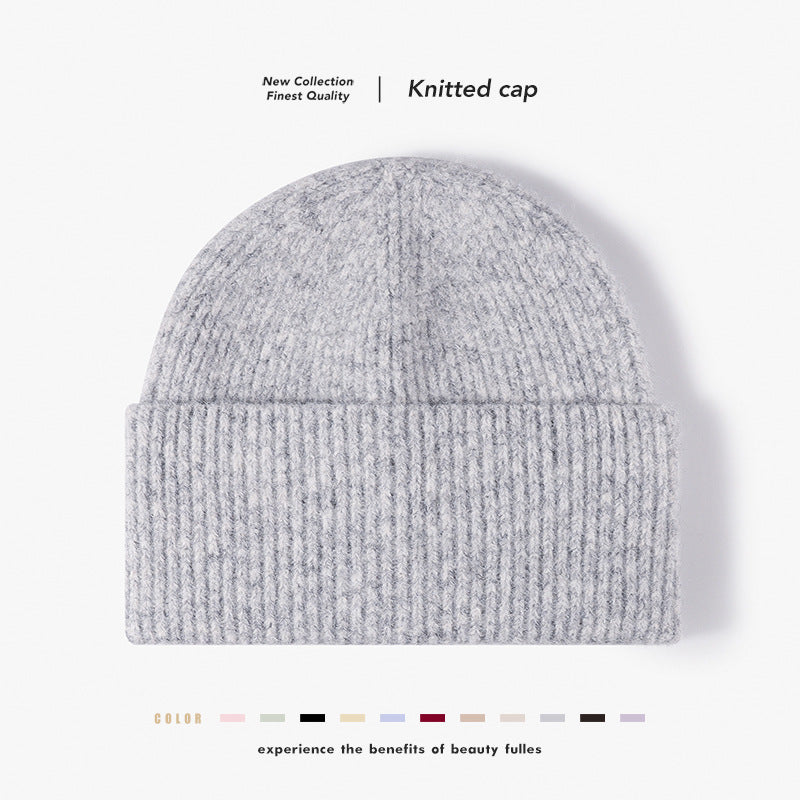 Silver fuzzy ribbed wide cuff knit beanie overview