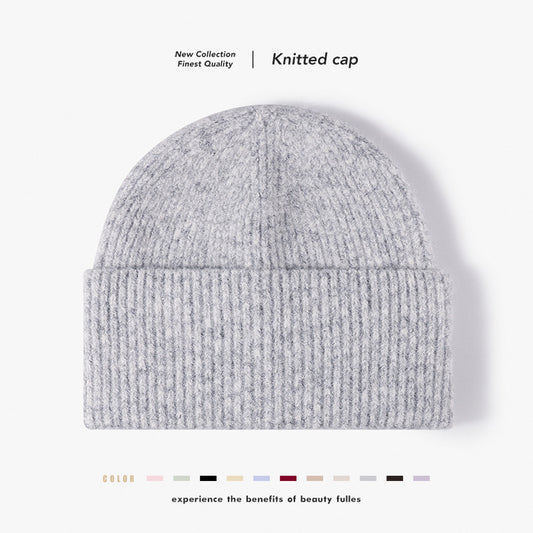 Silver fuzzy ribbed wide cuff knit beanie overview