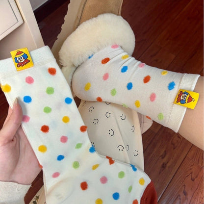 袜子女秋冬马戏团系列彩色圆点条纹韩版可爱搞怪潮流设计中筒袜女