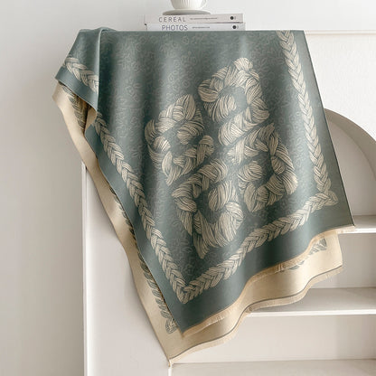 Product image for Scarvii - Floral Braid-Like Border Fringe Scarf (Deep Teal)